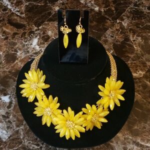 Yellow Floral Necklace and Earring Set